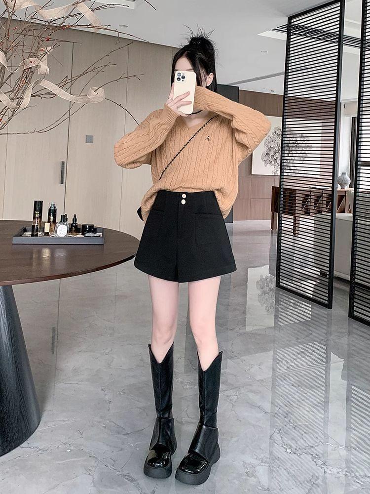 High Waist Plain Shorts Product Image