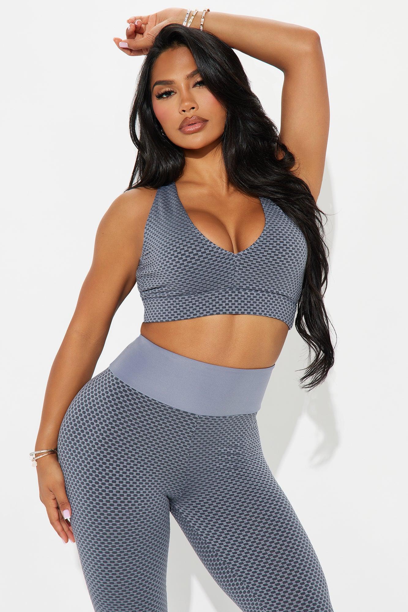 Sculpted Textured V Neck Sports Bra - Silver Product Image