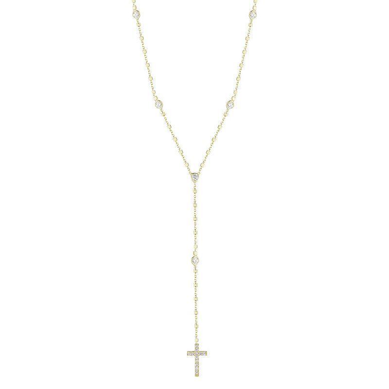 Sunkissed Sterling Cubic Zirconia Cross Lariat Necklace, Womens Gold Tone Product Image