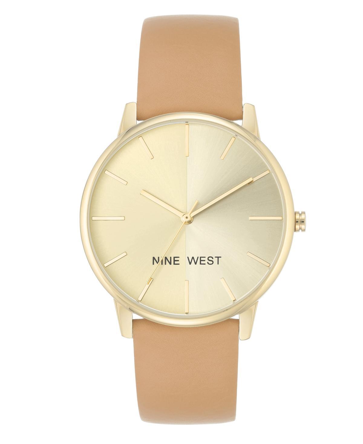 Nine West Womens Quartz Light Brown Faux Leather Band Watch, 40mm - Brown Product Image