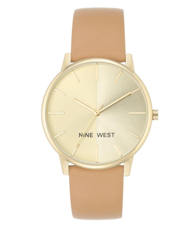 Nine West Womens Quartz Light Brown Faux Leather Band Watch, 40mm - Brown Product Image