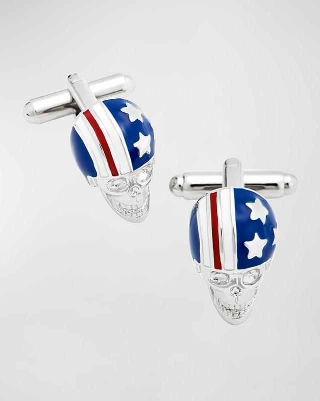 Men's Skull with American Flag Helmet Cufflinks Product Image