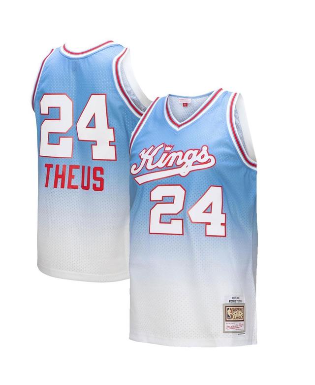 Mens Mitchell & Ness Reggie Theus /Light Blue Sacramento Kings 1985/86 Hardwood Classics Fadeaway Swingman Player Jersey Product Image