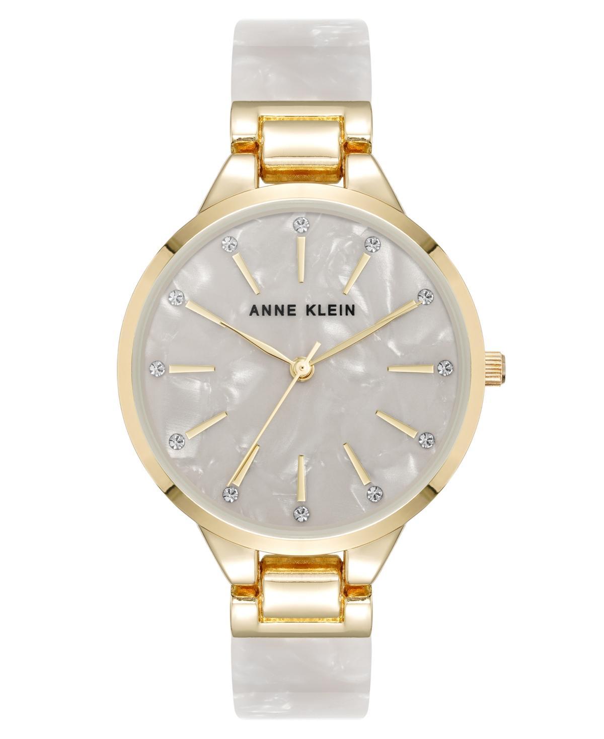 Anne Klein Womens Quartz Boyfriend White Acetate and Gold-Tone Metal Alloy Bangle Watch, 35.5mm - White/Gold-Tone Product Image