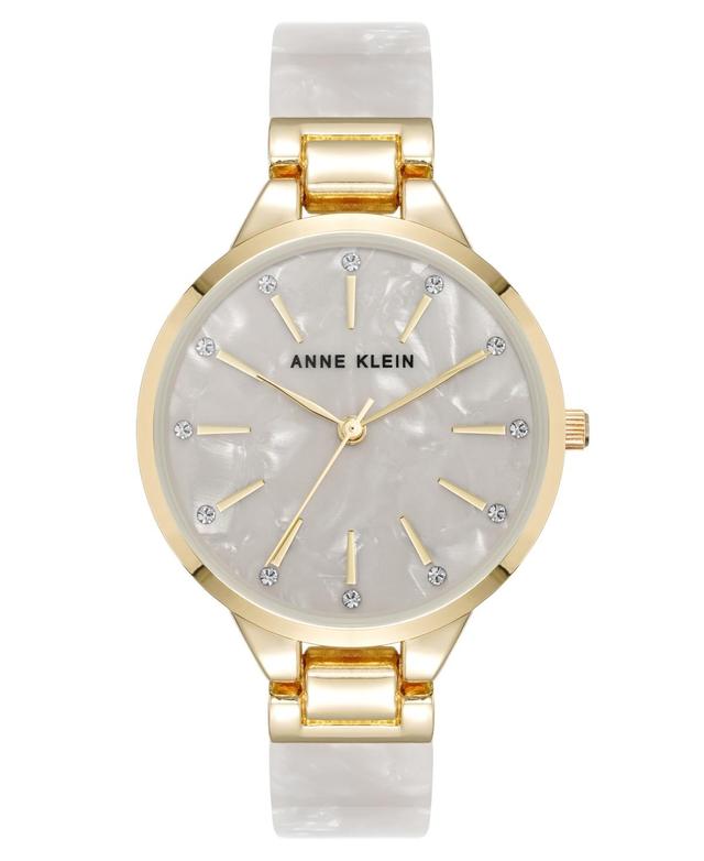 Anne Klein Womens Quartz Boyfriend White Acetate and Gold-Tone Metal Alloy Bangle Watch, 35.5mm - White/Gold-Tone Product Image