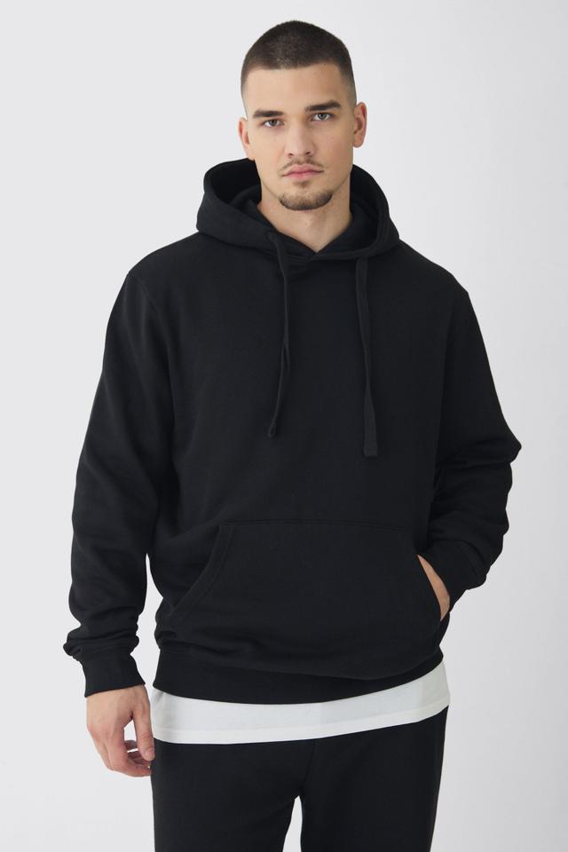 Tall Regular Fit Hoodie in Black | boohooMAN USA Product Image