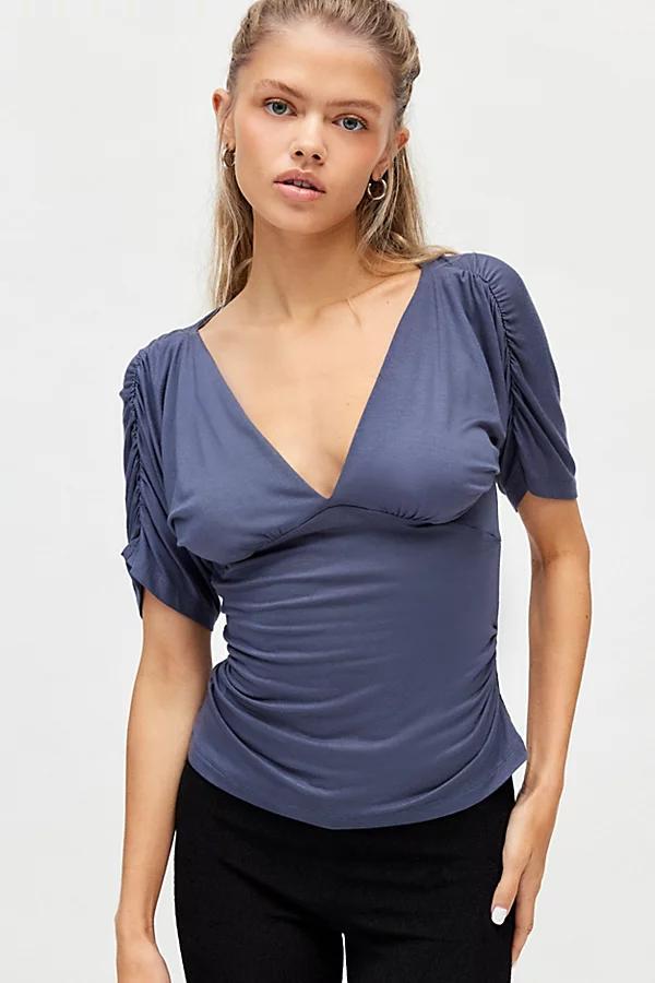 Silence + Noise Valeria Dolman Ruched V Neck Top Womens at Urban Outfitters Product Image