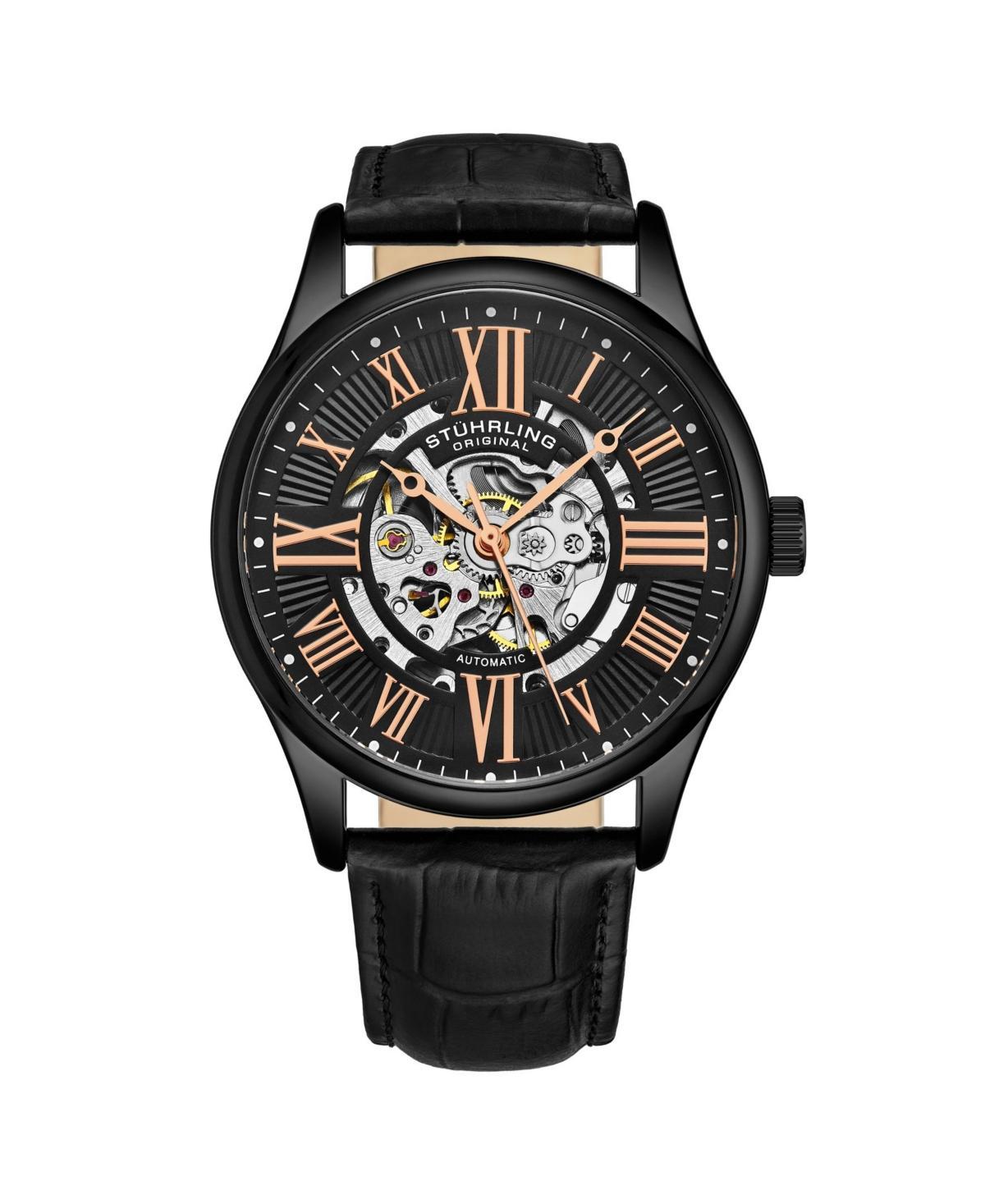 Stuhrling Mens Black Leather Strap Watch 42mm Product Image