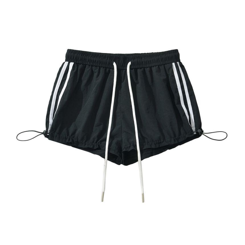 Low Waist Striped Side-Drawstring Mini Sweat Shorts Product Image