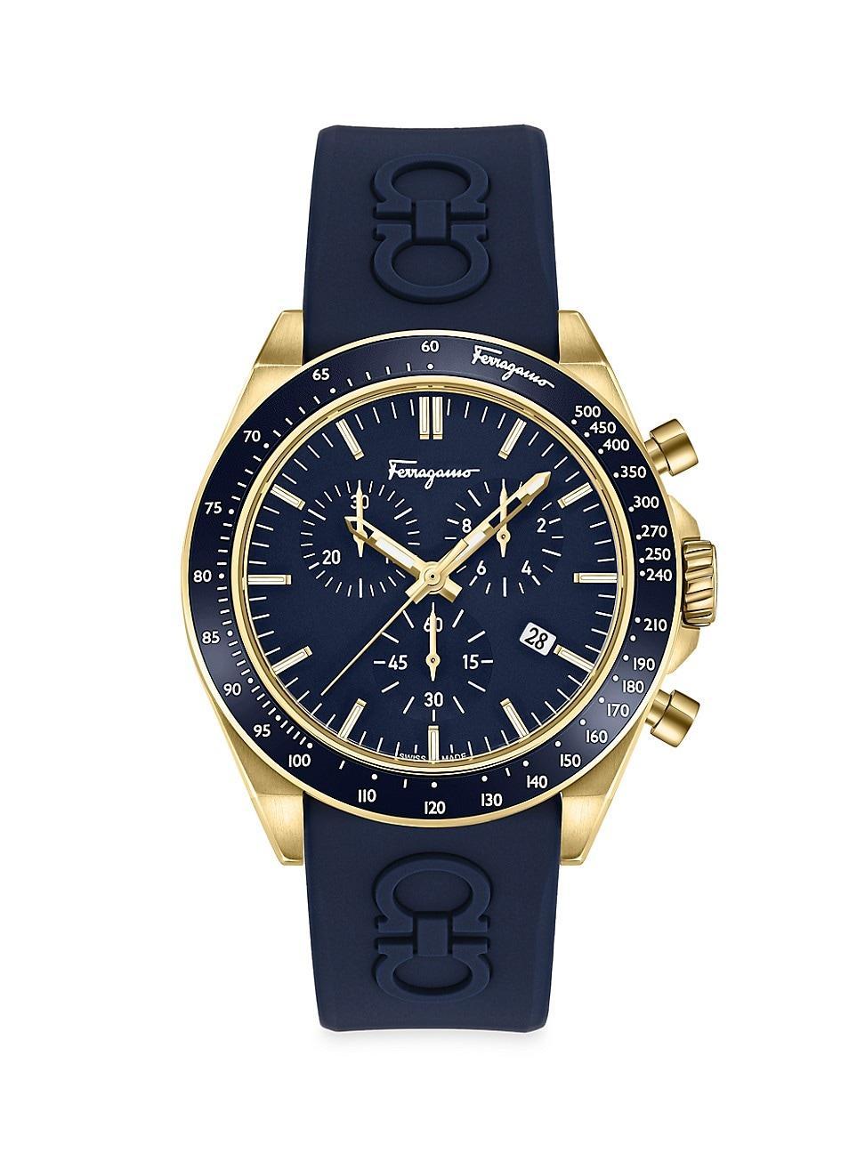 Mens FERRAGAMO Urban Chrono Goldtone Stainless Steel & Silicone Watch Product Image