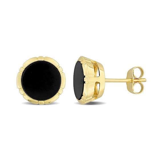 Eternally Bonded Men's 8.0mm Onyx Button Stud Earrings in 14K Gold Product Image