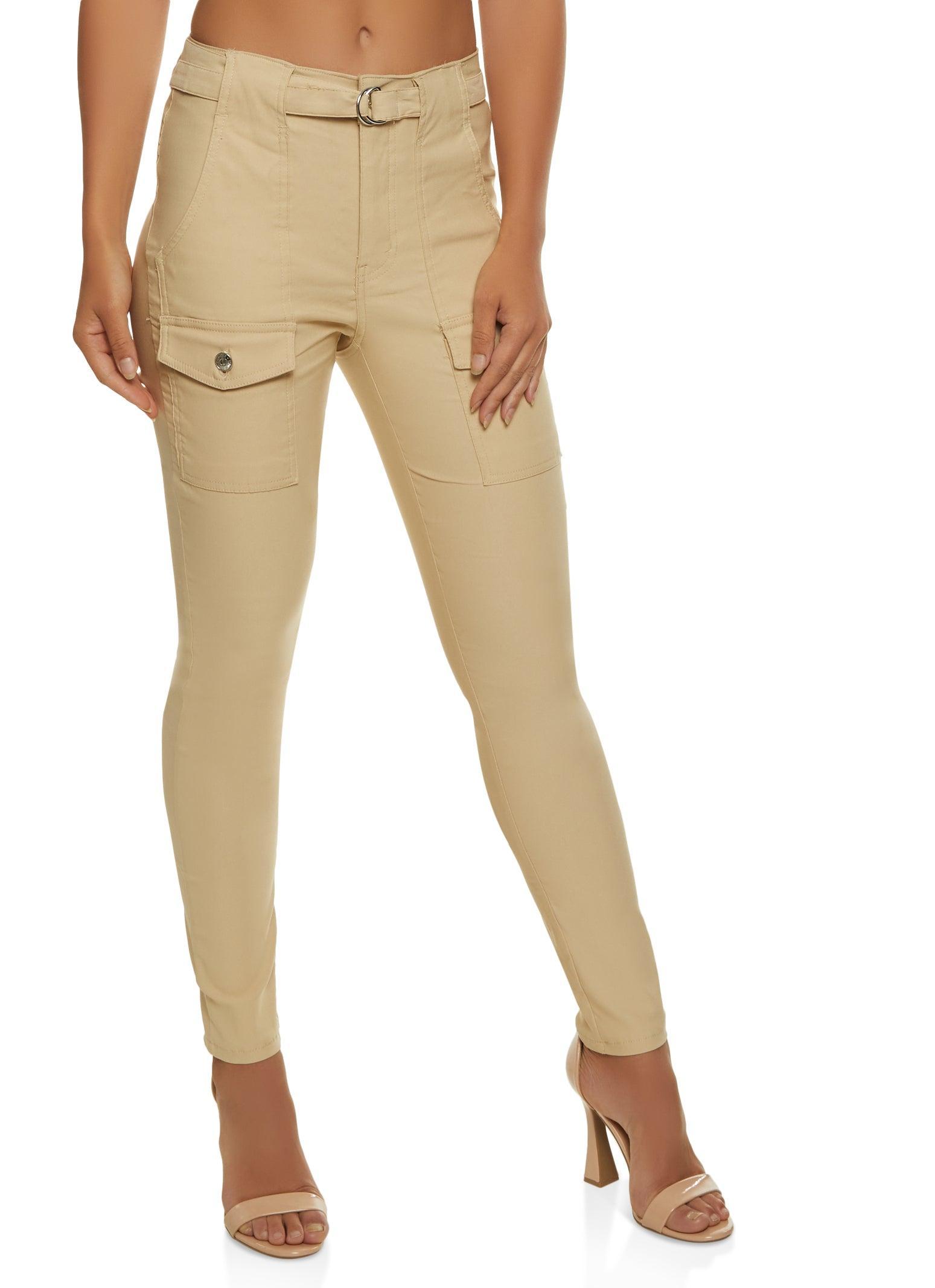 Womens Belted Front Cargo Pocket Pants Product Image