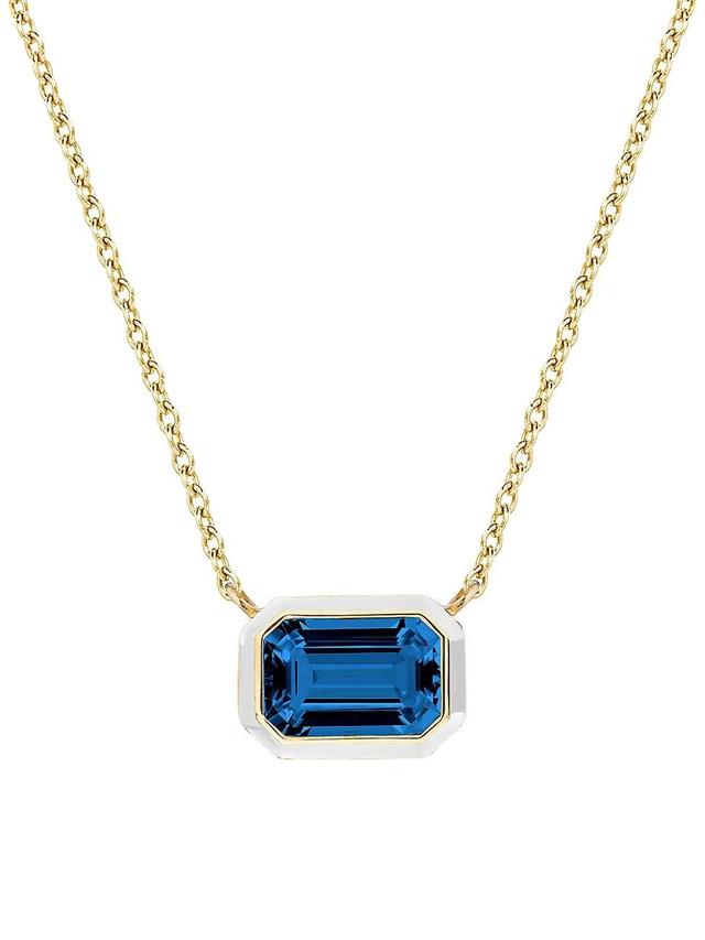 Womens Queen 18K Yellow Gold, London Blue Topaz, & Enamel Pendant Necklace Product Image