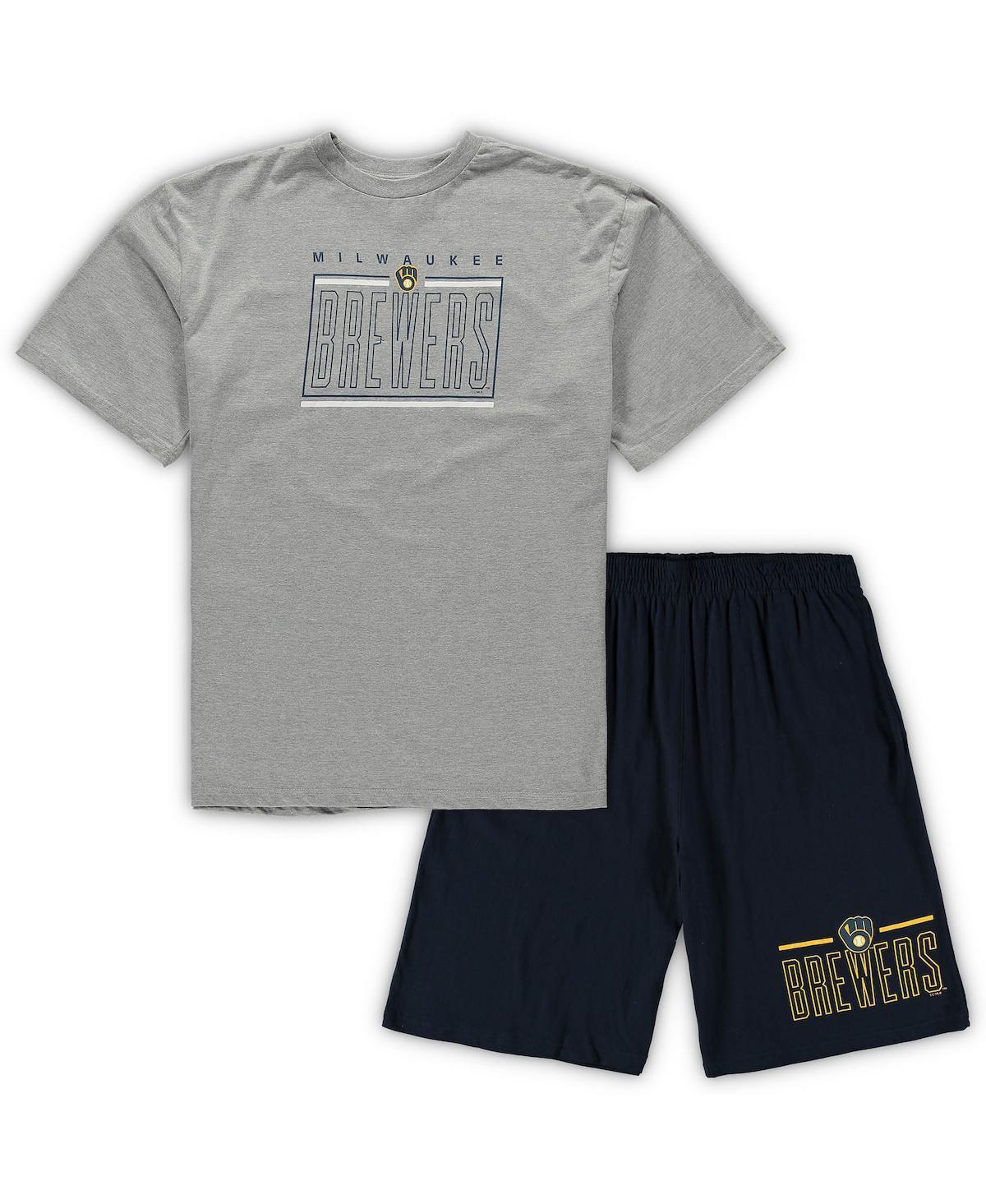 Mens Concepts Sport Heathered Gray/Navy Milwaukee Brewers Big & Tall T-Shirt & Shorts Sleep Set Product Image