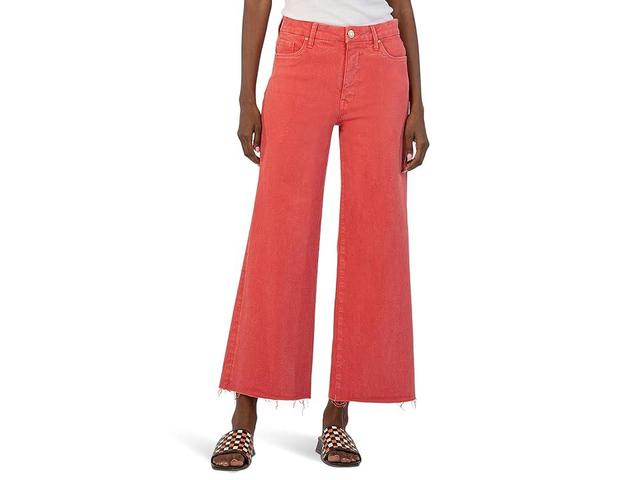 KUT from the Kloth Meg High-Rise Fab Ab Wide Leg Raw Hem In Strawberry (Strawberry) Women's Jeans Product Image