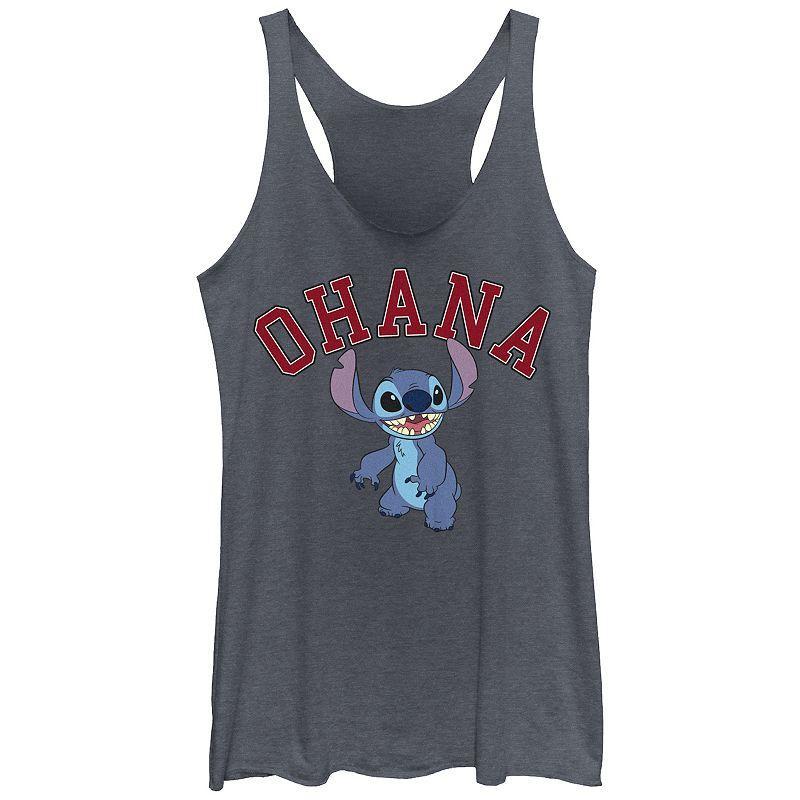 Disneys Lilo & Stitch Womens Ohana Varsity Stitch Tri-Blend Racerback Tank Top, Girls Navy Grey Product Image