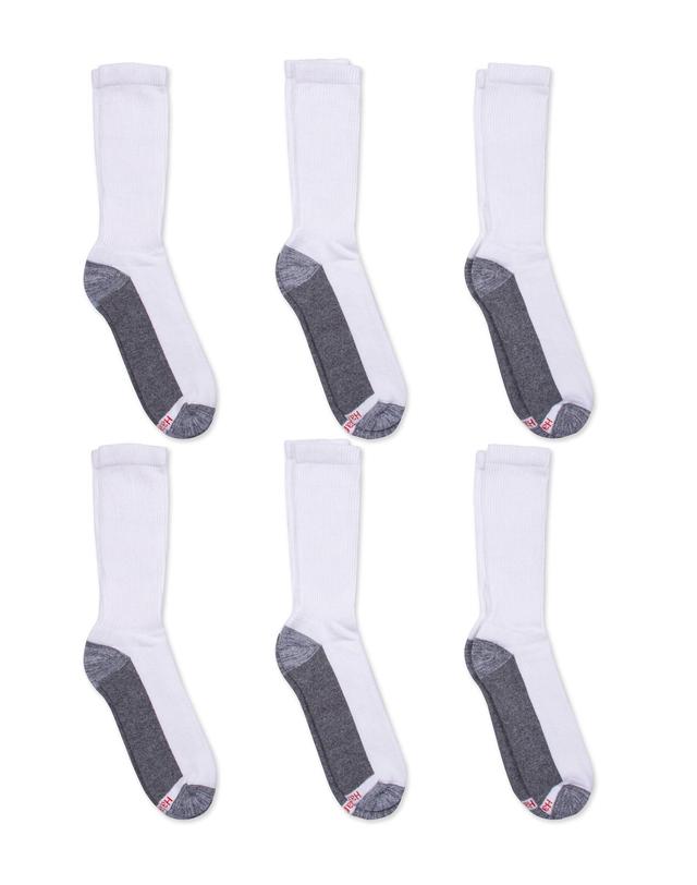 Hanes Double Tough Mens Crew Socks, Comfort Top, Shoe Sizes 12-14, 6-Pairs White Product Image