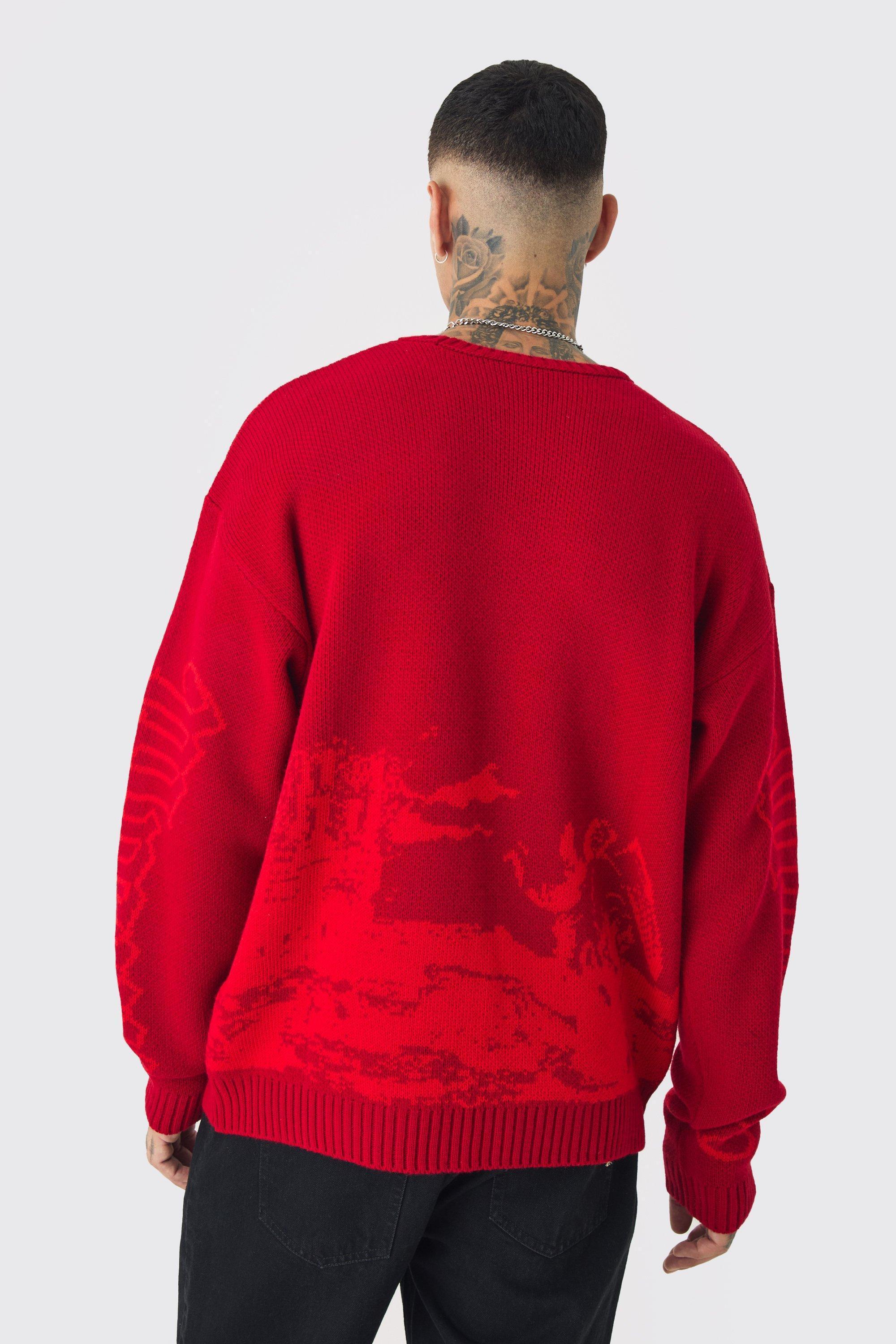 Tall Gothic Cross Oversized Knitted Sweat | boohooMAN USA Product Image