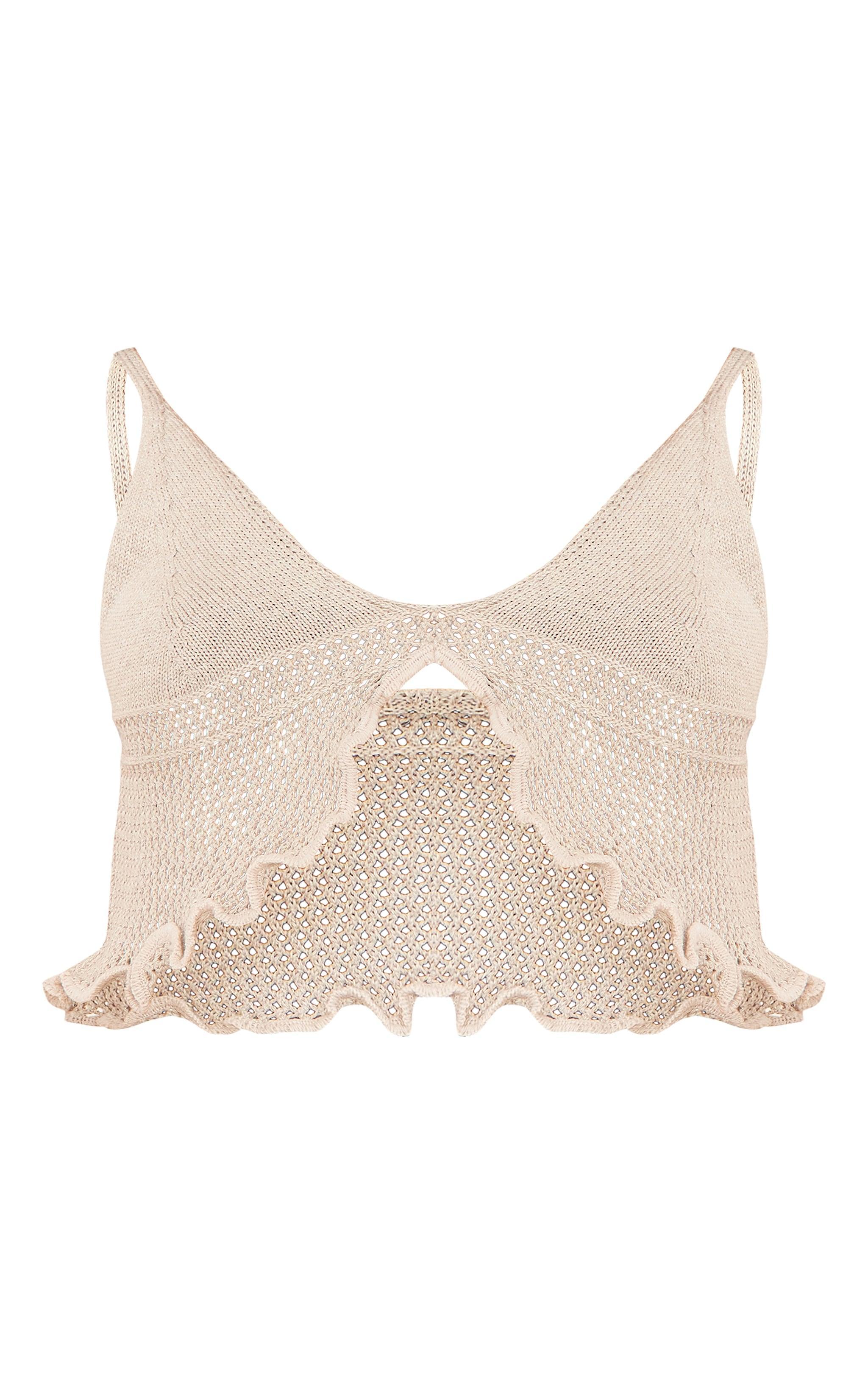 Stone Soft Knit Frill Hem Bralet Top Product Image