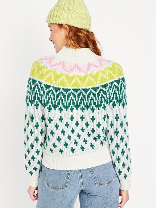 Mock-Neck Fair Isle Cropped Sweater Product Image