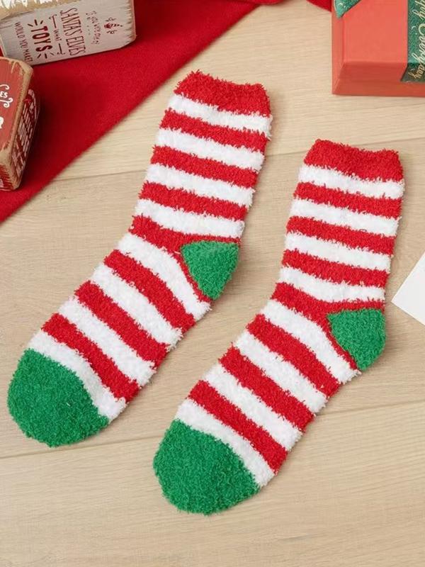 Contrast Color Keep Warm Striped Velvet Socks Accessories Product Image