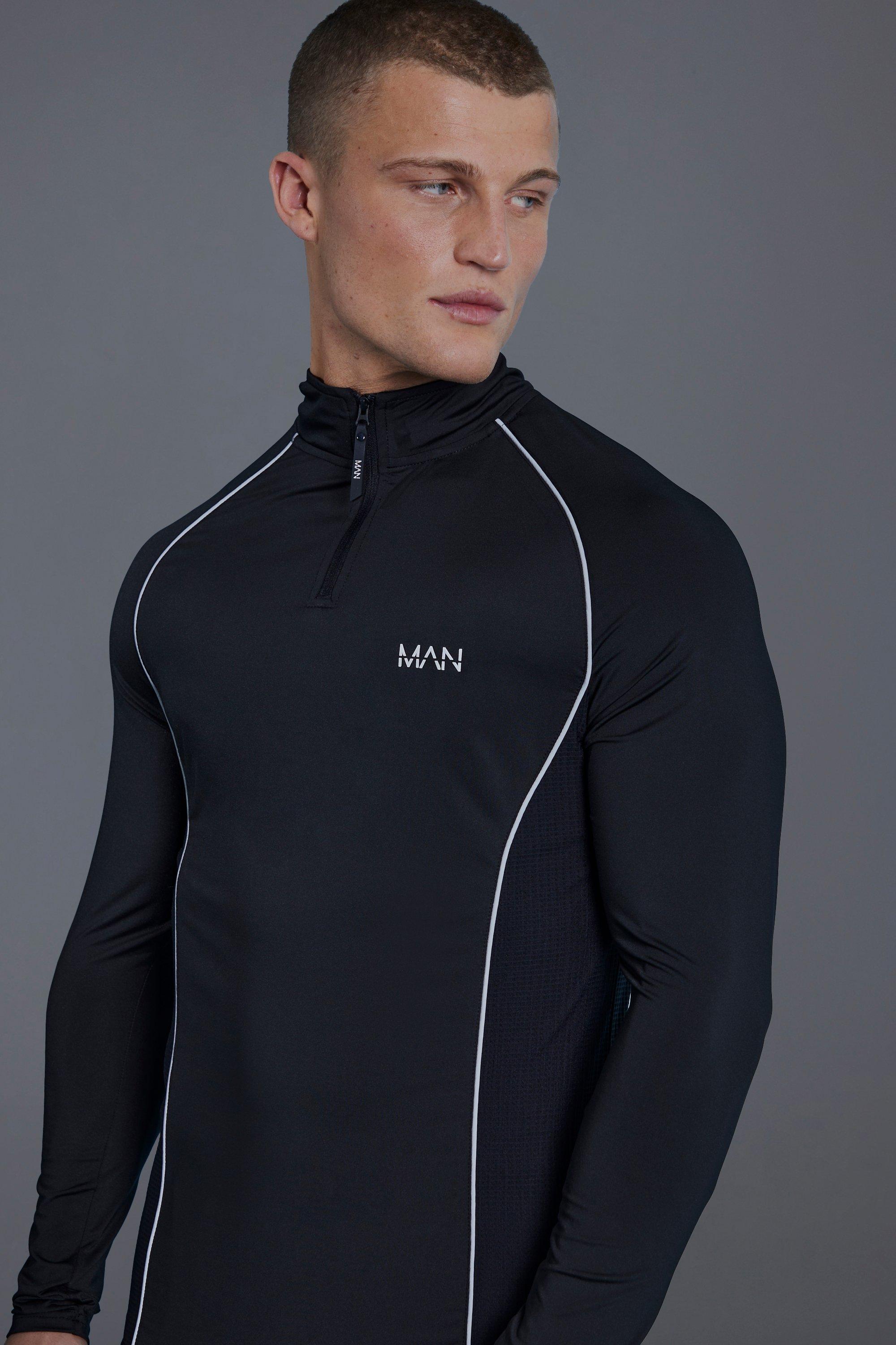 Man Active Mesh Panelled Muscle Fit 1/4 Zip Top | boohooMAN USA Product Image