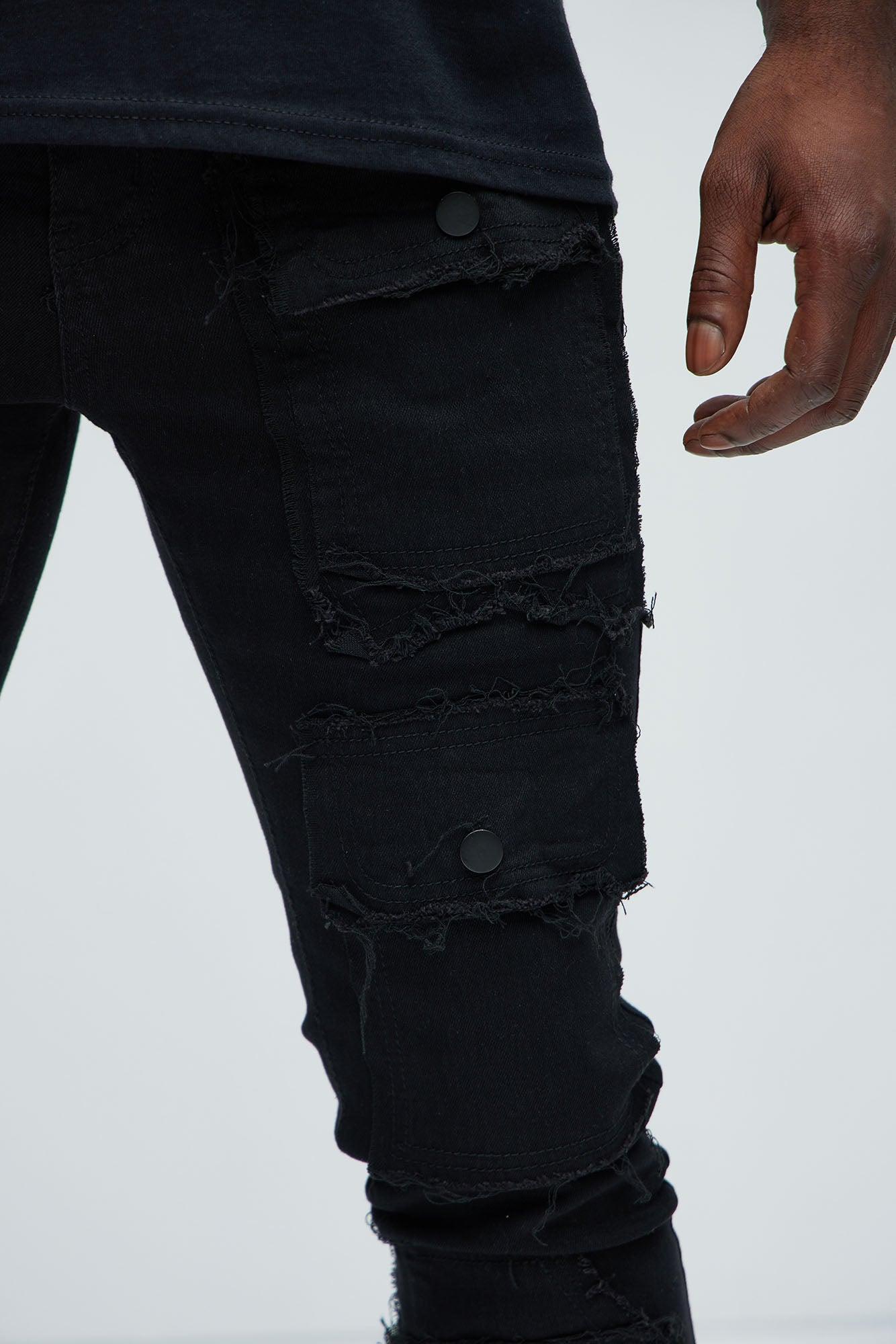 Let's Go Fray Cargo Skinny Flare Jeans - Black Product Image