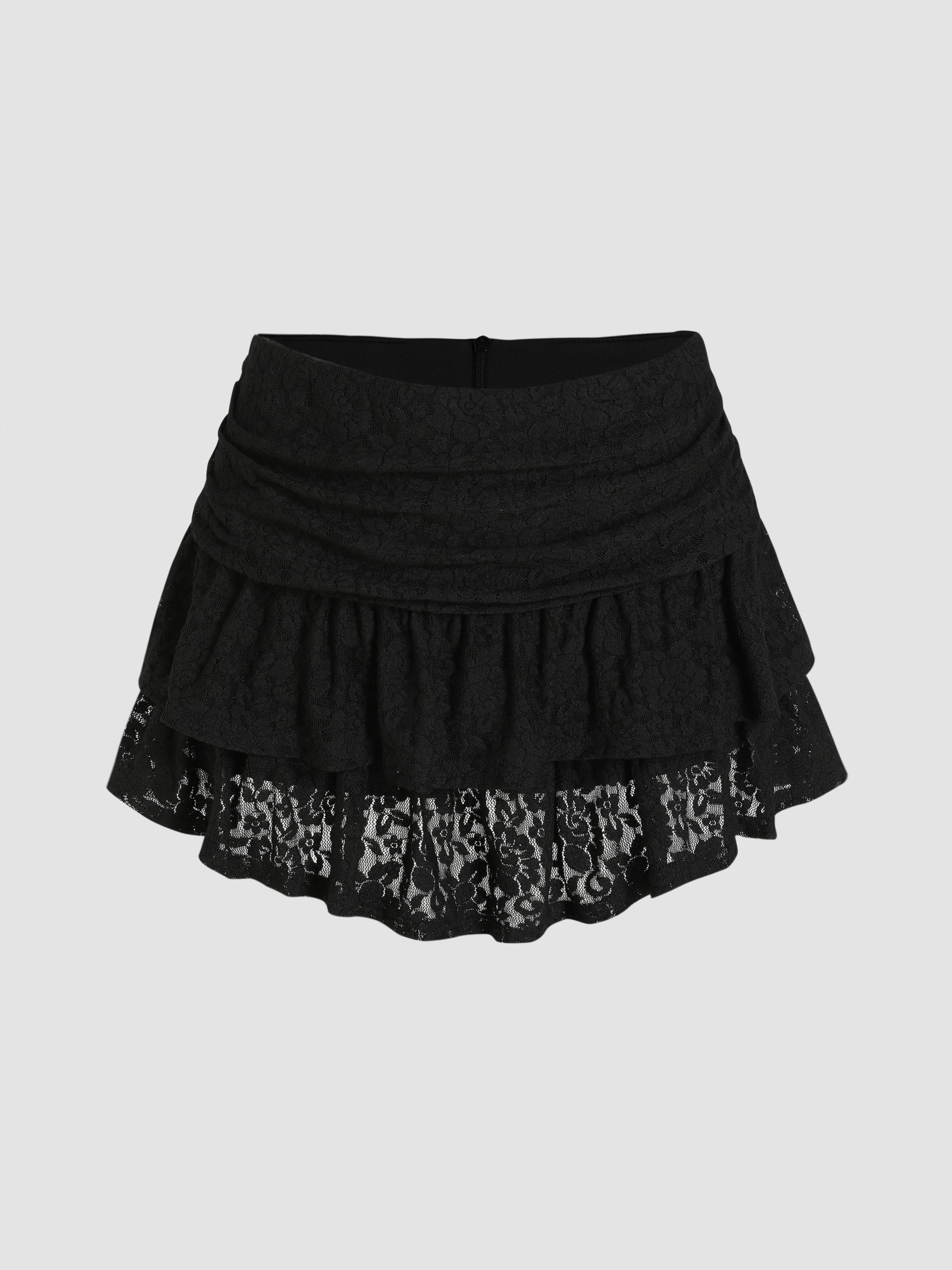 Ruched Floral Lace Knit Layered Mini Skort product image