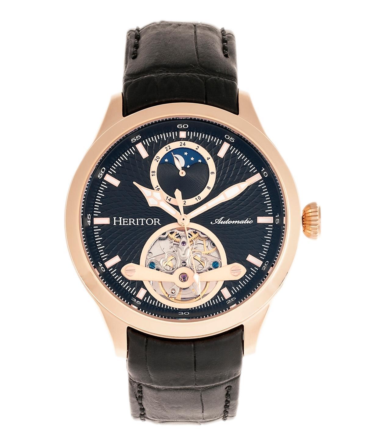 Men's Heritor Automatic Gregory Semi-Skeleton Leather-Band Watch, Black, 0 Product Image