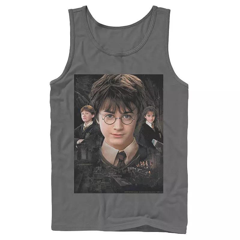 Mens Harry Potter Chamber Of Secrets Harry Ron Hermione Poster Graphic Tank Top Grey Product Image