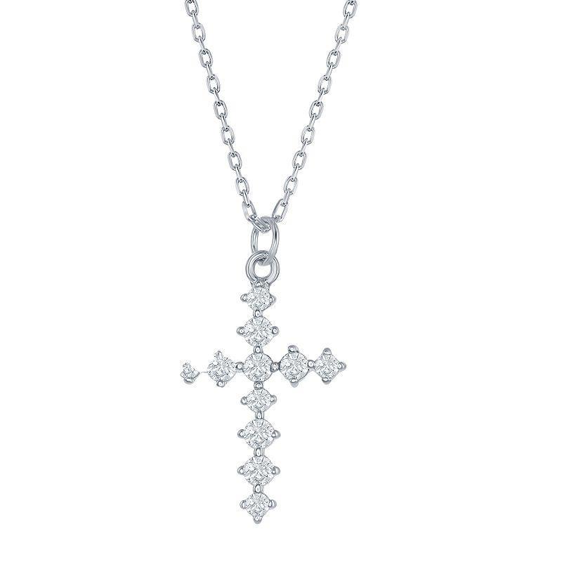 Sterling Silver Cubic Zirconia Cross Pendant Necklace, Womens Product Image