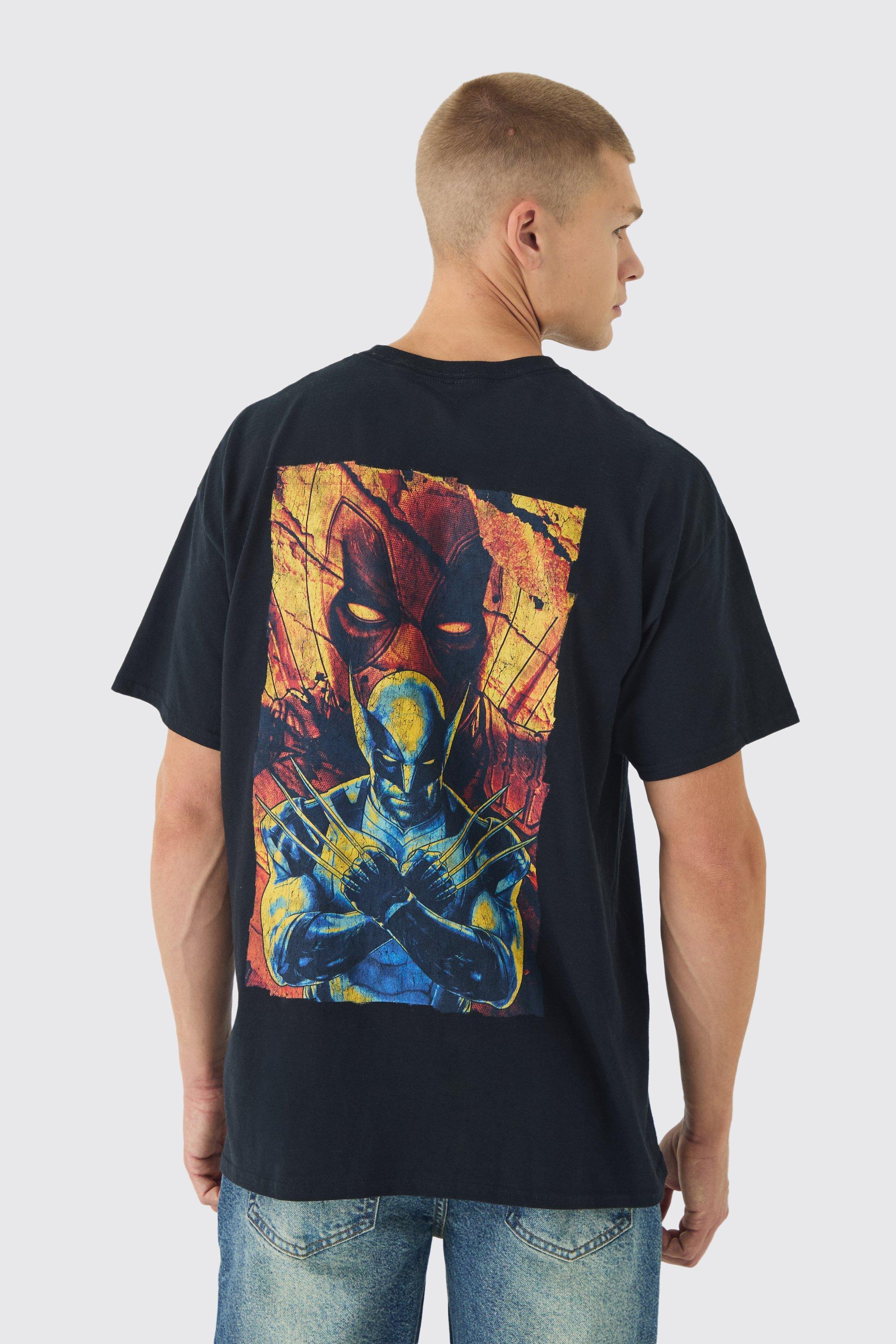 Mens Black Oversized Deadpool Wolverine License T-Shirt, Black Product Image