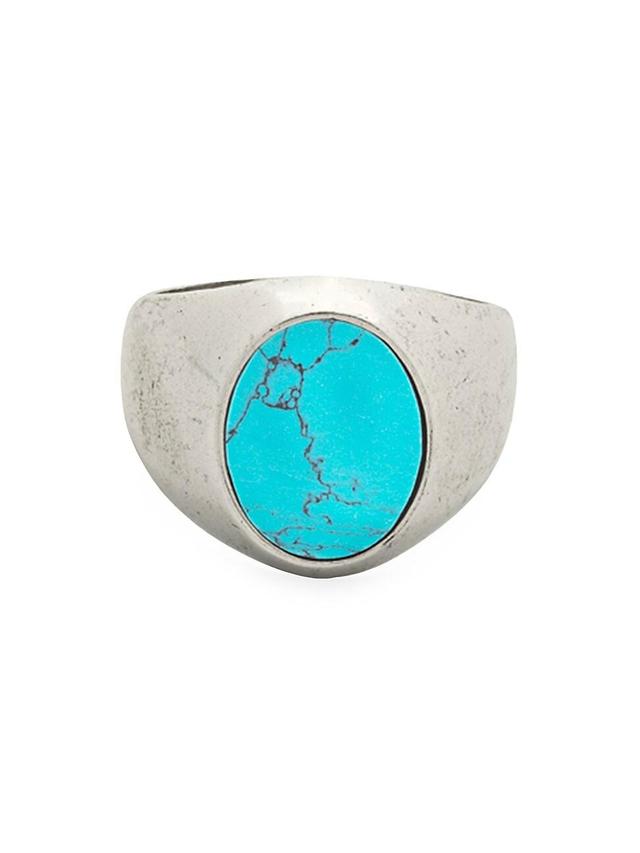 Mens Sterling Silver & Turquoise Smooth Signet Ring Product Image