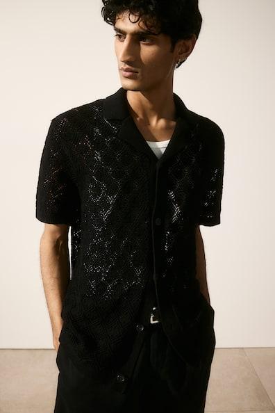 Regular Fit Crochet-look Resort Shirt Product Image