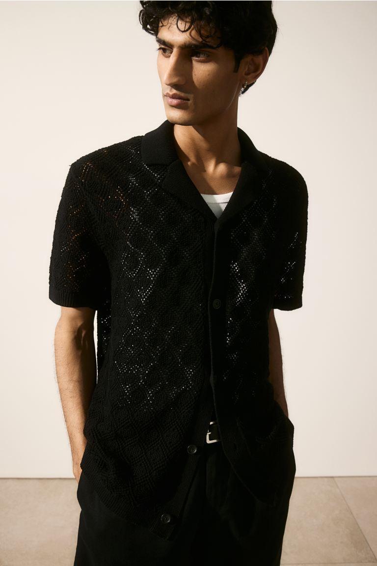 Regular Fit Crochet-look Resort Shirt Product Image