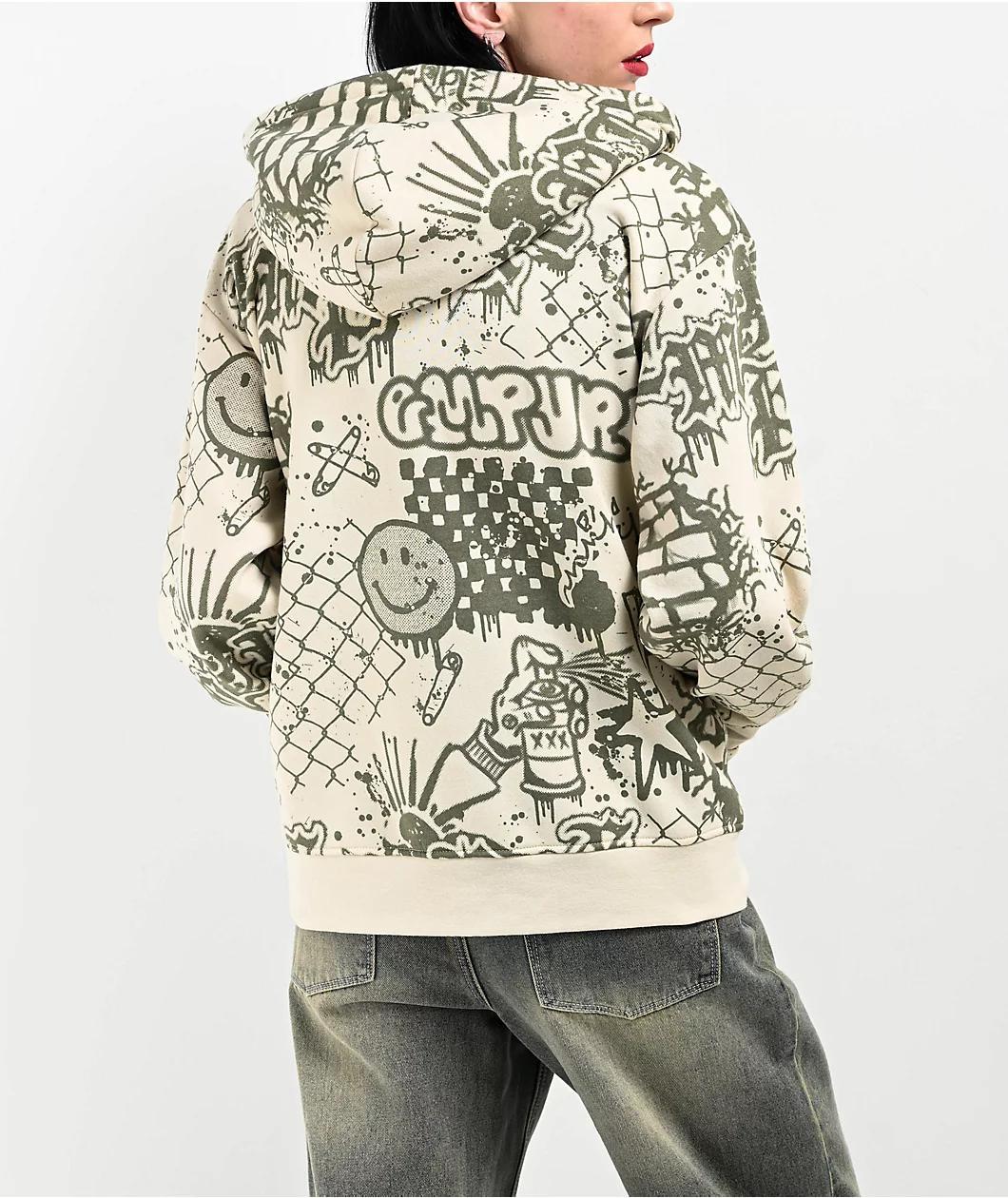 Empyre Ellio Graffiti Cream & Green Zip Hoodie Product Image