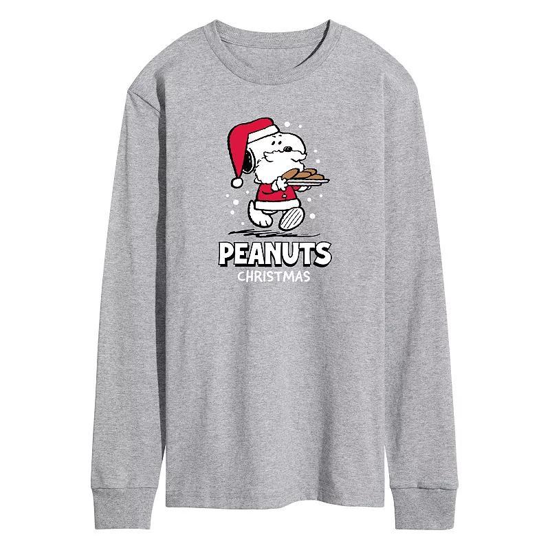 Mens Peanuts Santa Snoopy Cookies Long Sleeve Graphic Tee Grey Gray Product Image