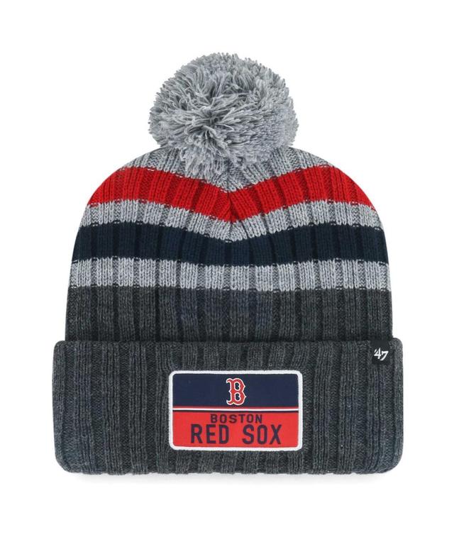 Mens 47 Gray Boston Red Sox Stack Cuffed Knit Hat with Pom Product Image