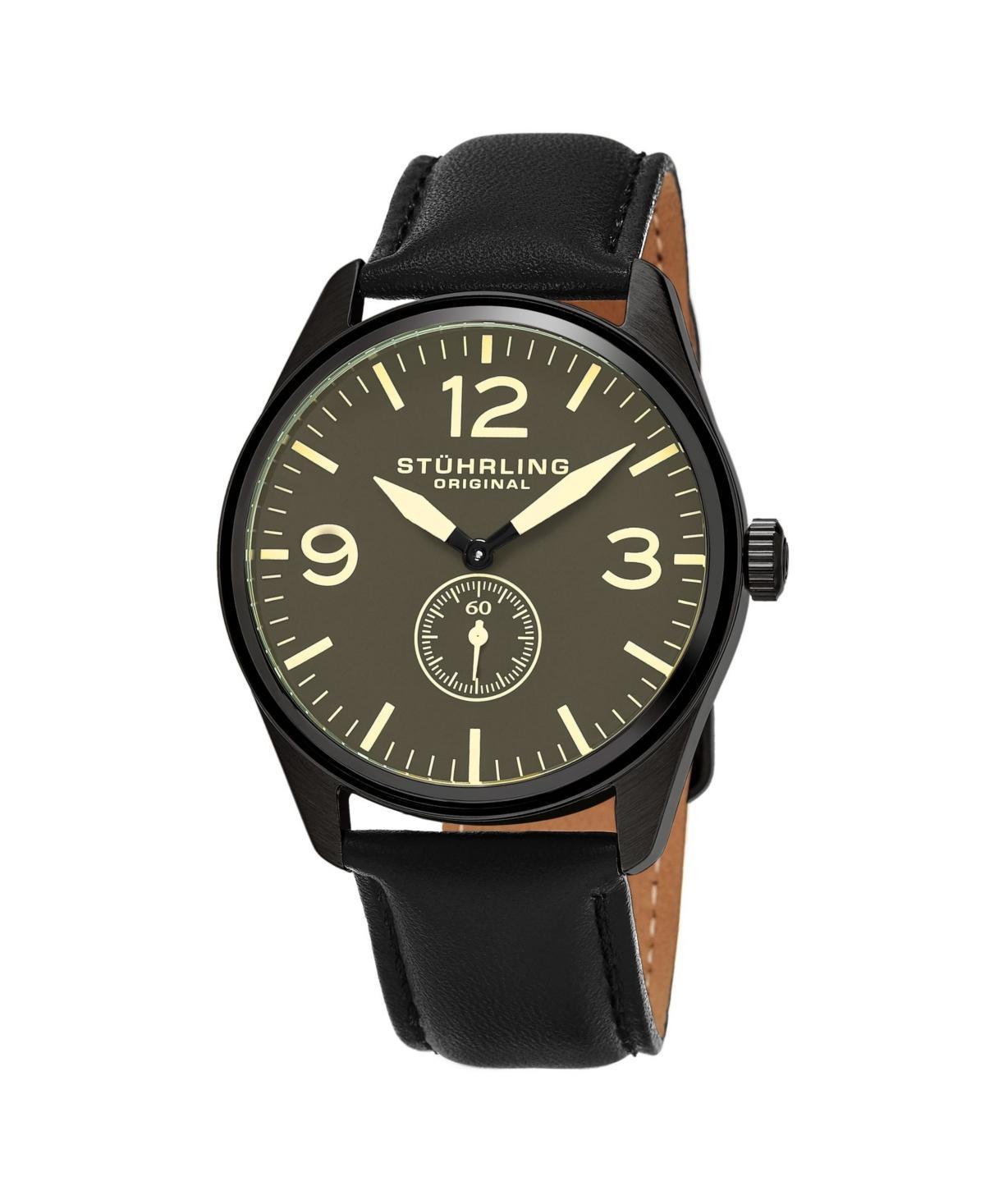 Stuhrling Mens Black Leather Strap Watch 42mm Product Image