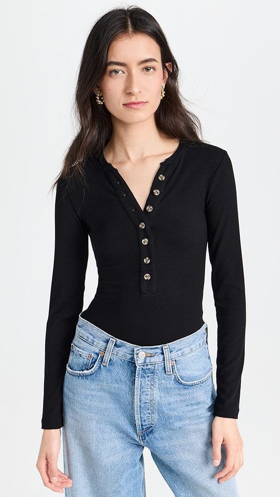 Ambitionist Button Up Ribbed Henley Thong Bodysuit | Shopbop Product Image