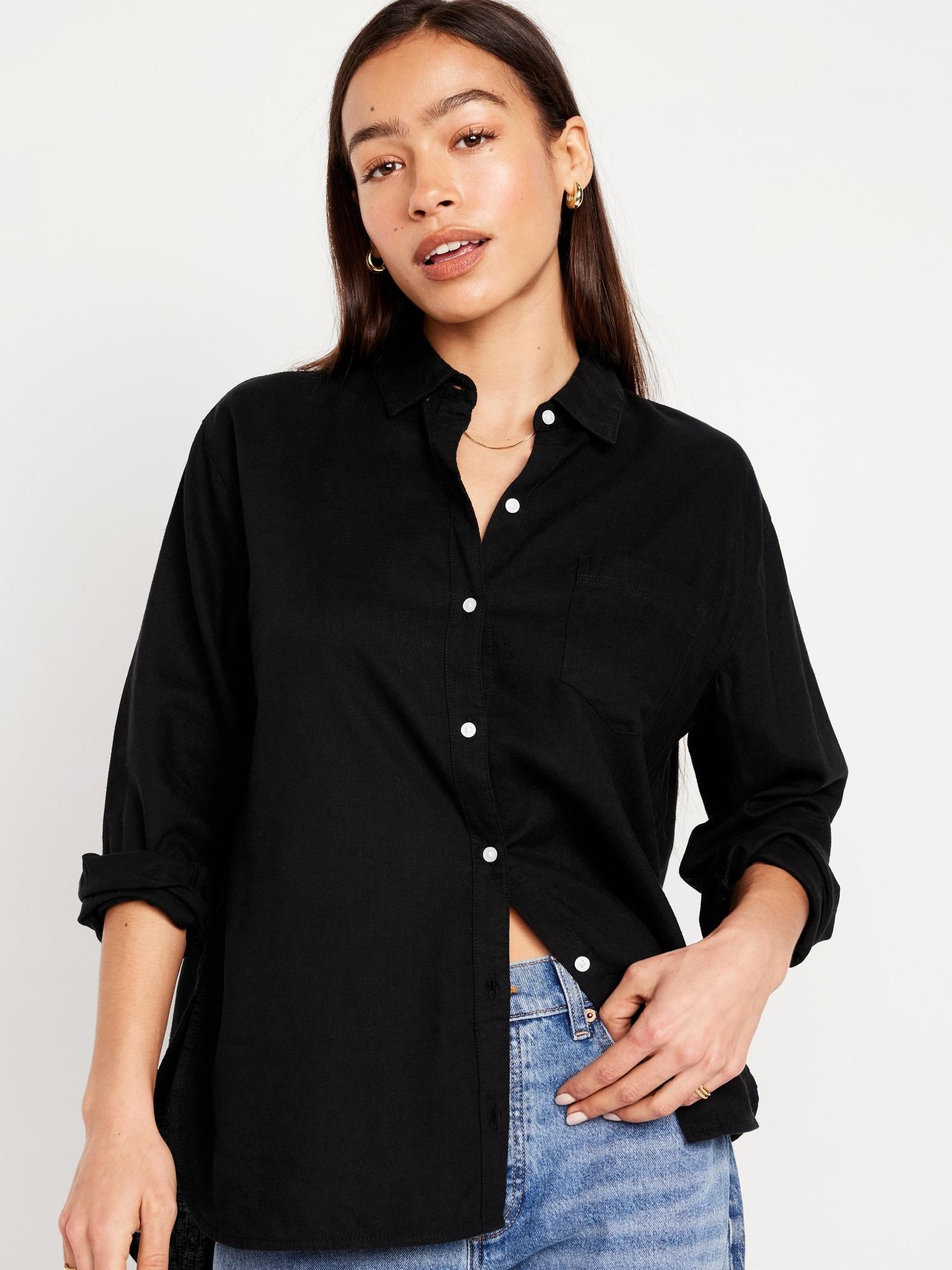 Linen-Blend Button-Down Boyfriend Shirt Product Image