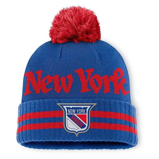 Mens Fanatics Blue New York Rangers Heritage Blind Side Cuffed Knit Hat with Pom Product Image