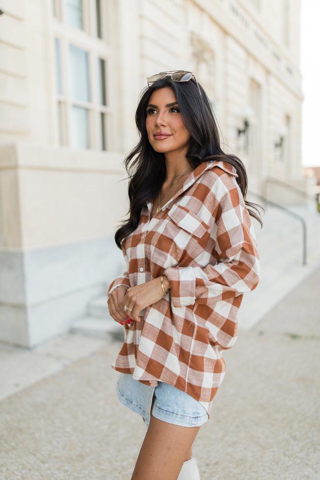 Made Me Realize Tan Plaid Button Front Shirt FINAL SALE Product Image