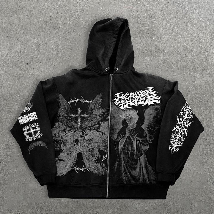 Heaven Gates Angelic Graphic Print Zip Up Hoodie Product Image