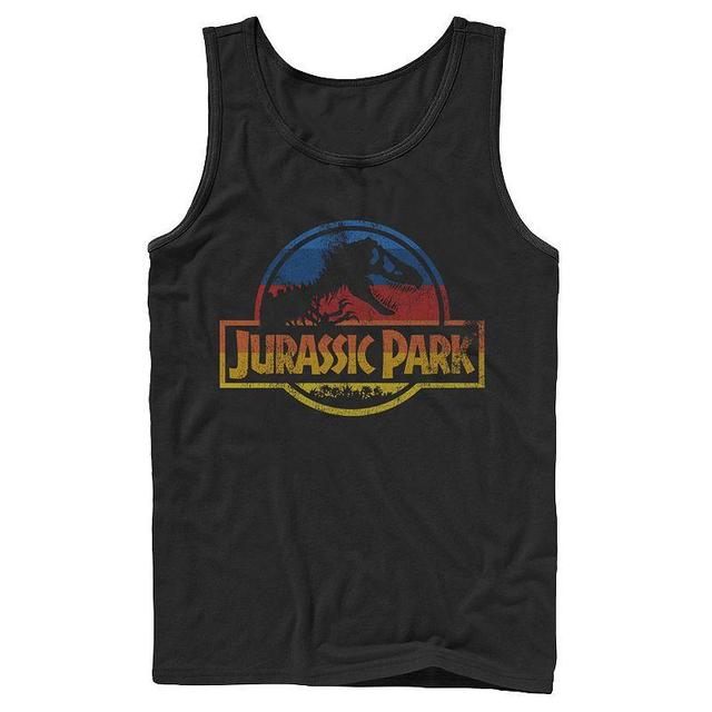 Mens Jurassic Park Retro Distressed Rainbow Logo Tank Top Black Product Image