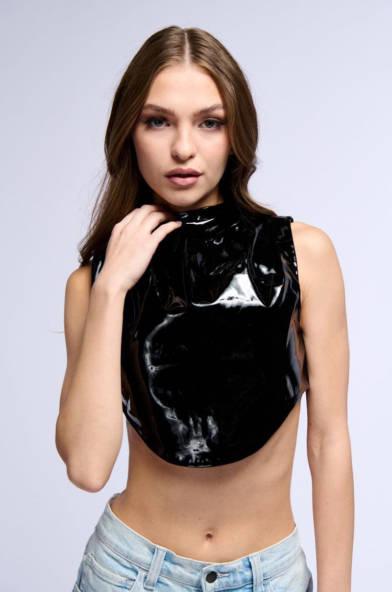 MOCK NECK FAUX LEATHER SLEEVELESS TOP Product Image