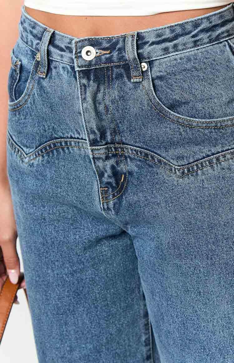 Catch Up Mid Wash Straight Leg Denim Jeans Product Image