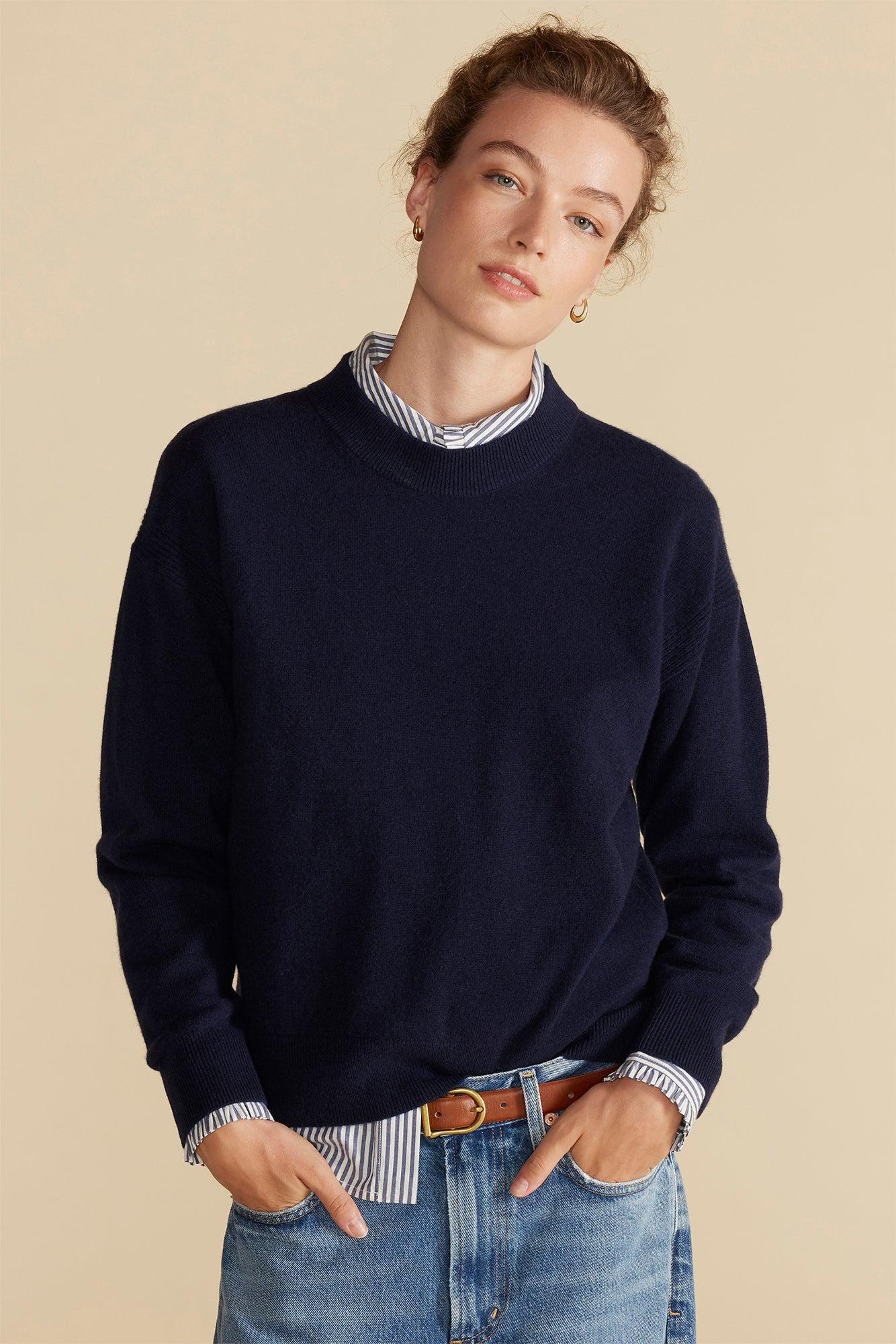 Pearl Cashmere Sweater - Navy Blue Product Image