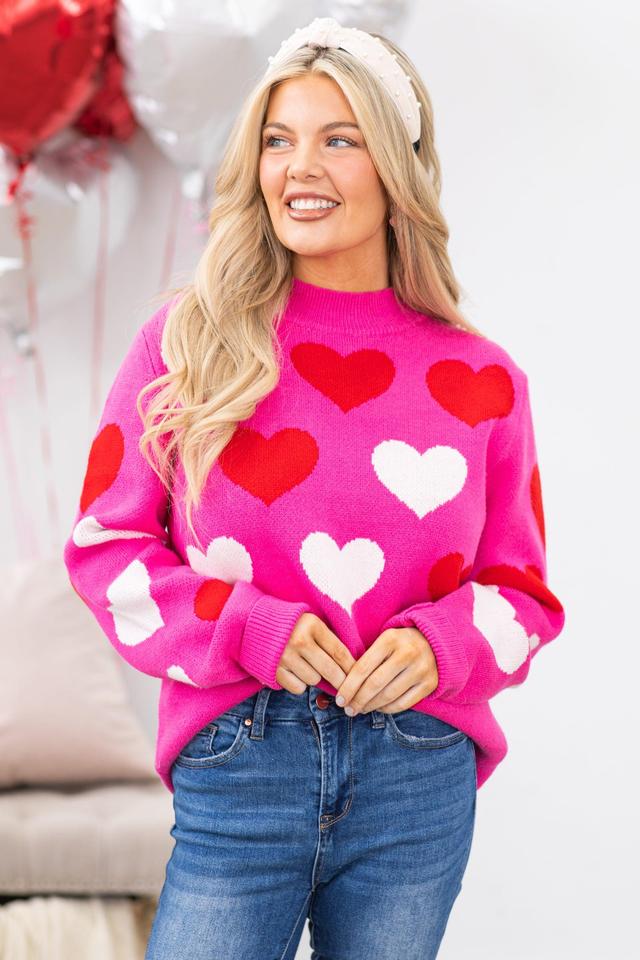 Pink Heart Pattern Intarsia Sweater Product Image