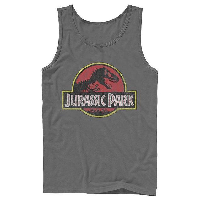 Mens Jurassic Park Distressed Original Park Logo Graphic Tank Top Grey Product Image